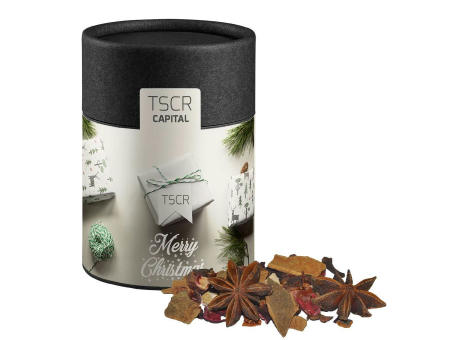 Product image Glühweingewürz grob, ca. 45g, Kraftpapierdose Midi schwarz Werbeartikel