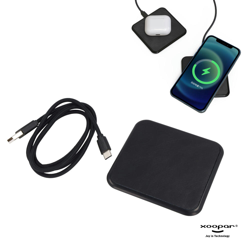 Product image 2259 | Xoopar Iné Wireless Fast Charger - Recycled Leather 15W Werbeartikel
