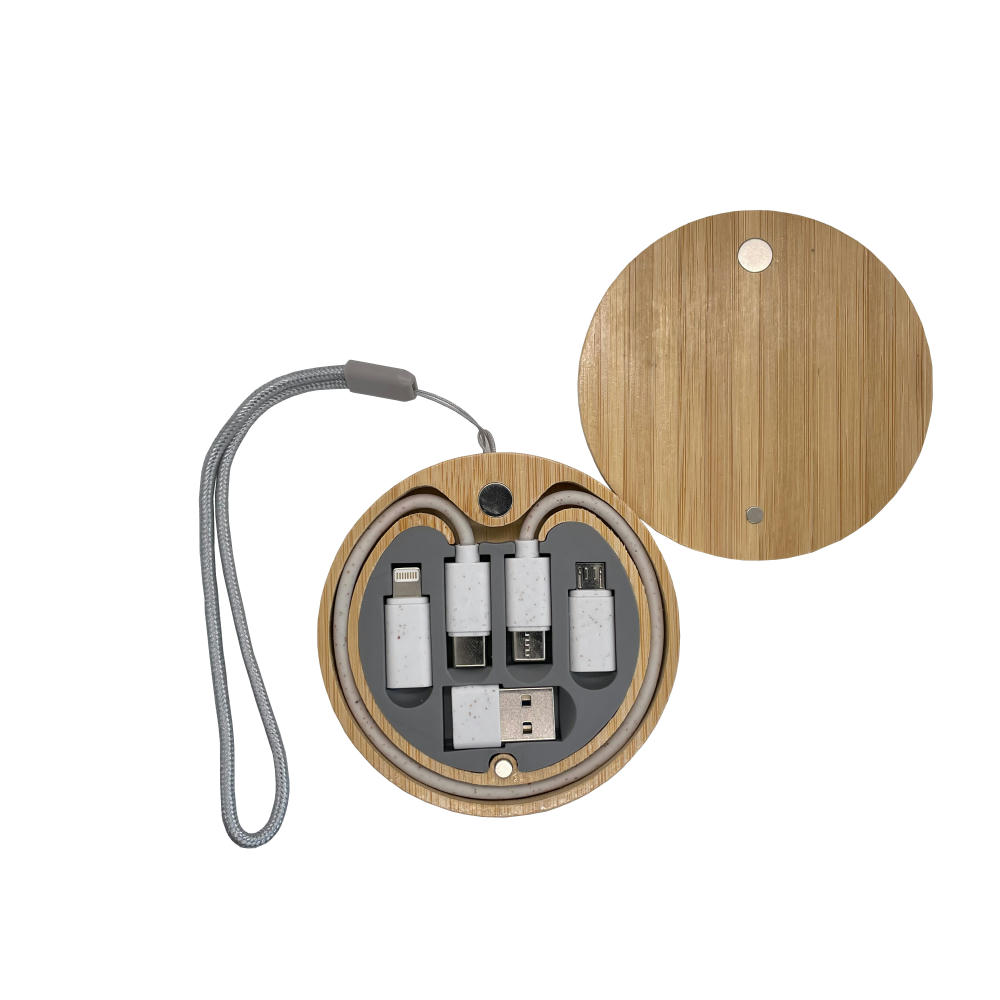 Eco Multiconnect Kabelset 26,5cm Bambus Werbeartikel