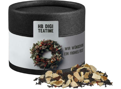 Wintertage Tee, ca. 30g, Kraftpapierdose Mini schwarz Werbeartikel