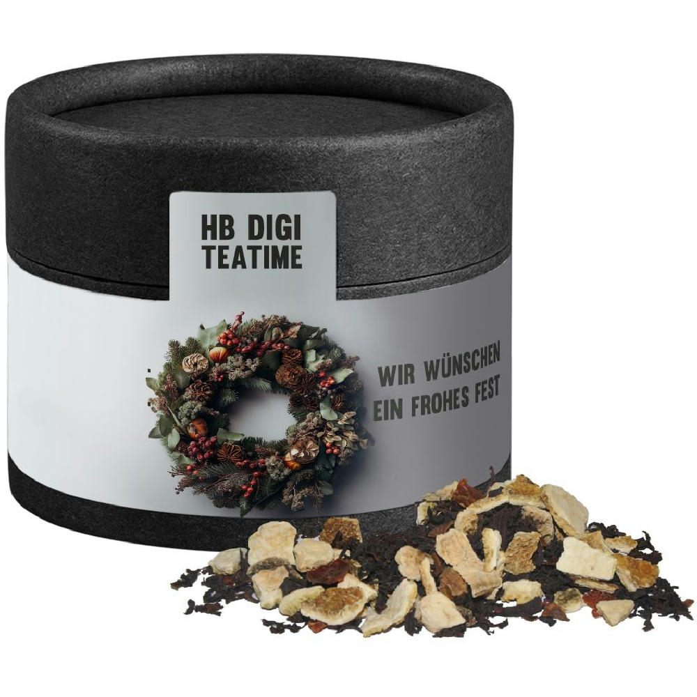 Product image Wintertage Tee, ca. 30g, Kraftpapierdose Mini schwarz Werbeartikel