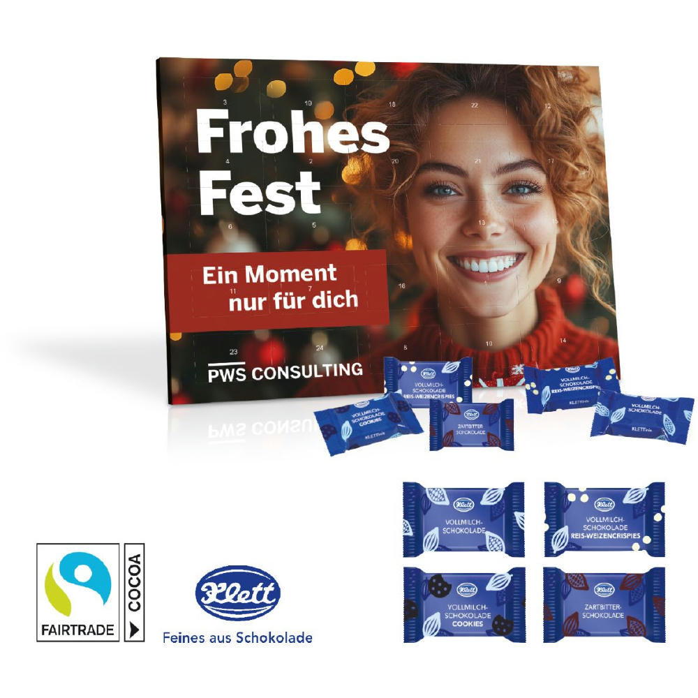 Product image Tisch-Adventskalender mit Klett Fairtrade® Schokolade Werbeartikel