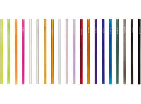 Set aus 4 farbigen Glas-Trinkhalmen mit Reinigungsbürste Werbeartikel