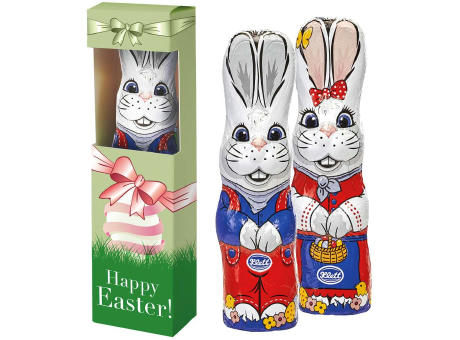 Product image Schoko Osterhase stehend, ca. 60g, Faltschachtel mit Sichtfenster Werbeartikel