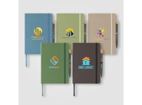 Terra Notizbuch mit festem Einband aus recyceltem Milchkarton - A5 und Reborn Kugelschreiber Set bedrucken