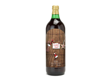 Product image Glühwein - Flasche grün, mit Schraubverschluss, 1 l - Motiv: Frohes Fest Werbeartikel