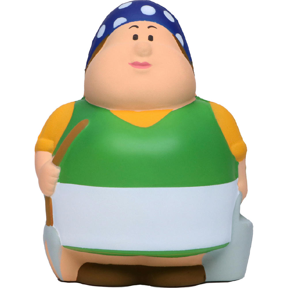 Product image Bäuerin Berta mit Kopftuch, grüner Bluse, Schürze und Heugabel – Anti-Stress-Figur zum Bedrucken für die Landwirtschaft
