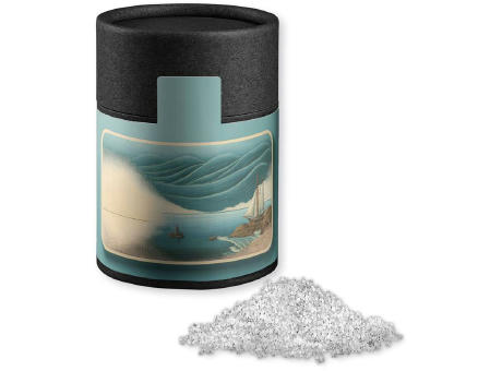 Fleur de Sel, ca. 65g, Kraftpapierdose Midi schwarz Werbeartikel