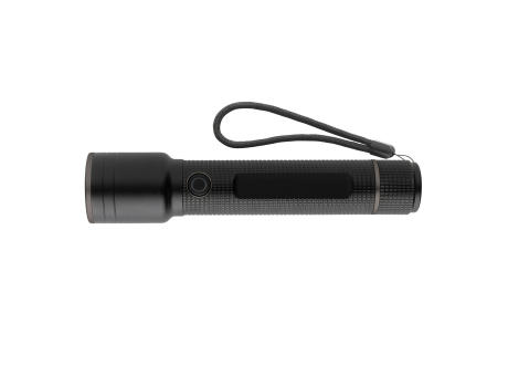 Große Gear X Taschenlampe aus RCS recycelt. Alu mit USB-Akku Werbeartikel