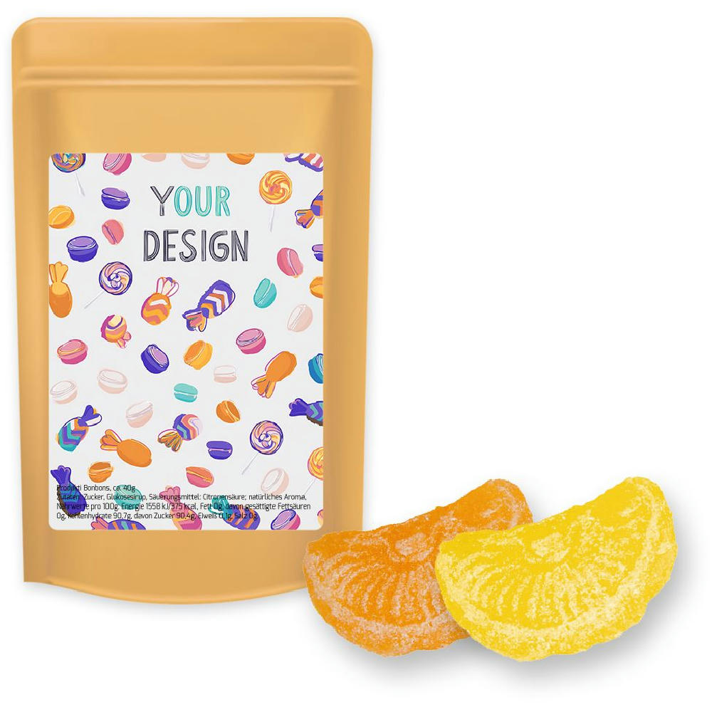 Product image Zitrone und Orangen Bonbons, ca. 80g, Standbeutel Midi Werbeartikel