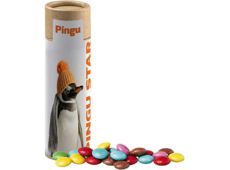 Product image Bunte Schokolinsen, ca. 30g, Kraftpapierrolle Werbeartikel