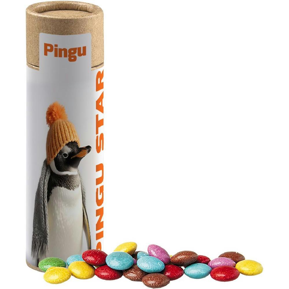 Product image Bunte Schokolinsen, ca. 30g, Kraftpapierrolle Werbeartikel