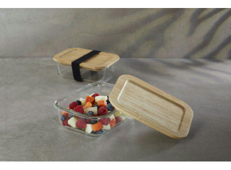 Hitzebeständige Glas-Lunchbox mit Bambusdeckel, Dichtung und 1050 ml Volumen Werbeartikel