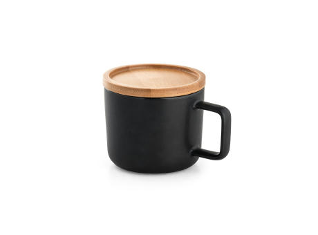 FANGIO. Tasse aus Keramik 220ml mit Deckel aus Bambus, der als Untersetzer dient bedrucken