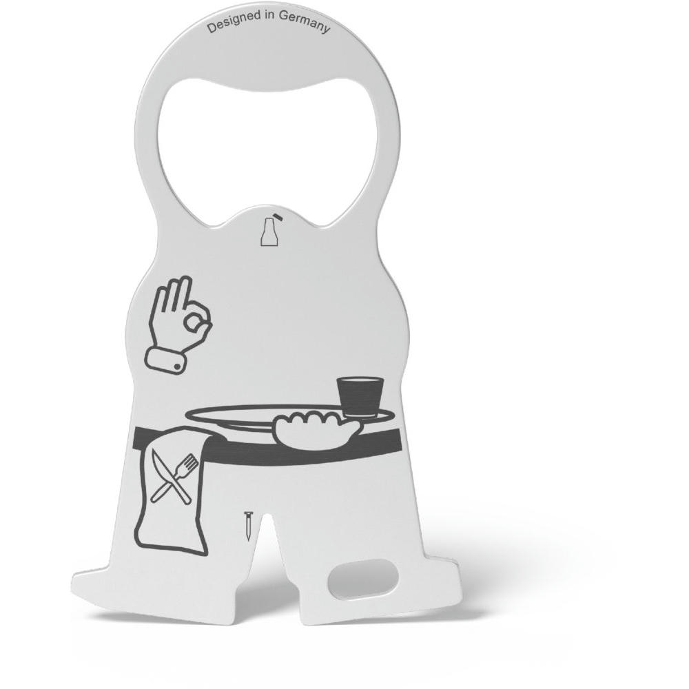 RICHARTZ Einkaufswagenlöser karl gastro: Figur als Kellner mit Tablett, Glas und Besteck – Werbeartikel mit Ihrem Logo