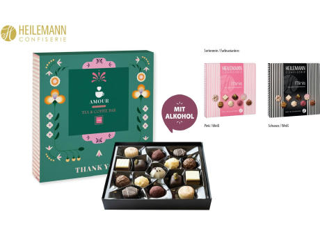 Heilemann Mini Pralinés im Schuber, schwarz/weiß 91 g, Inhalt: Heilemann Mini Pralinés Werbeartikel