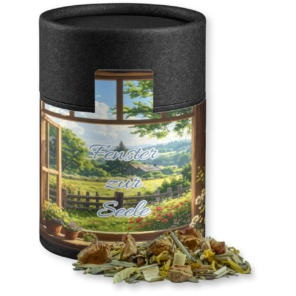 Product image Kräutertee Seelenwohl, ca. 27g, Kraftpapierdose Midi schwarz Werbeartikel