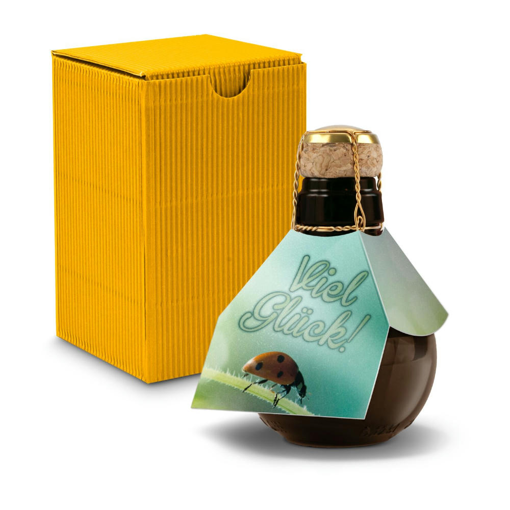 Product image Kleinste Sektflasche der Welt! Viel Glück - Inklusive Geschenkkarton in Gelb, 125 ml Werbeartikel