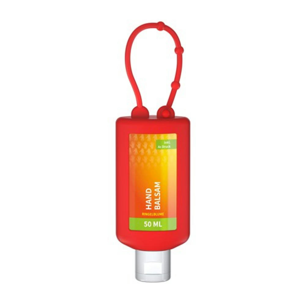 Product image 50 ml Bumper rot - Handbalsam "Ringelblume - Aloe Vera" - Body Label Werbeartikel
