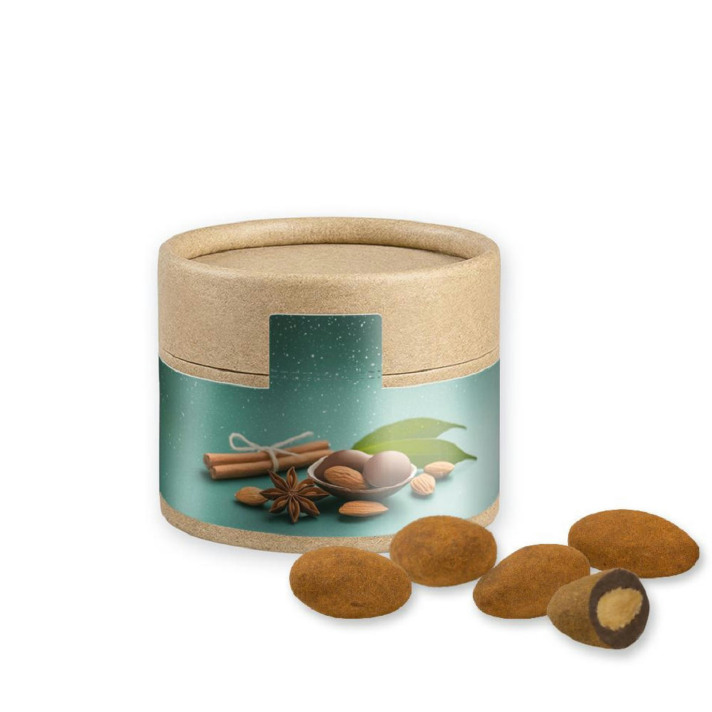 Product image Schokomandeln mit Zimt, ca. 40g, Kraftpapierdose Mini Werbeartikel