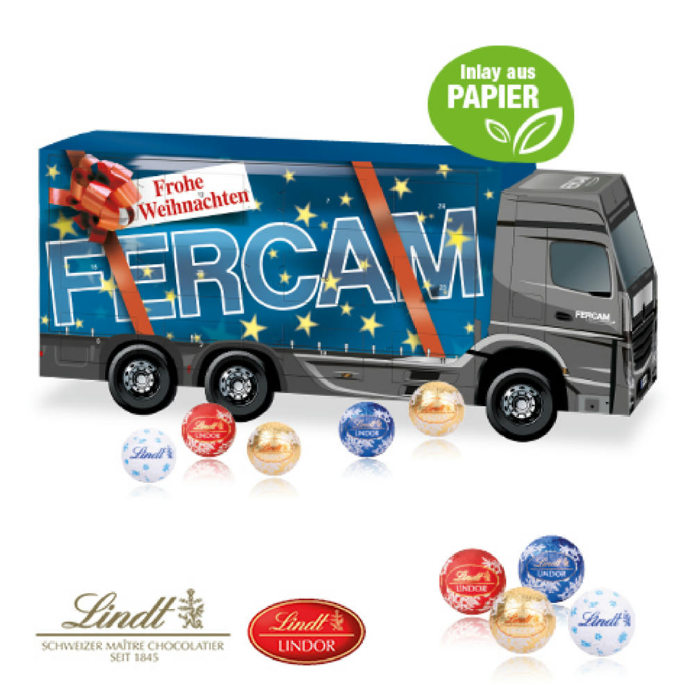 Product image 3D Adventskalender "LKW" mit Lindt Schokolade mit Papier-Inlay Werbeartikel