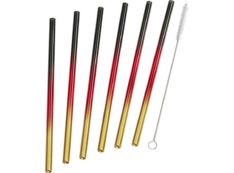 Set aus 6 farbigen Glas-Trinkhalmen mit Reinigungsbürste Werbeartikel