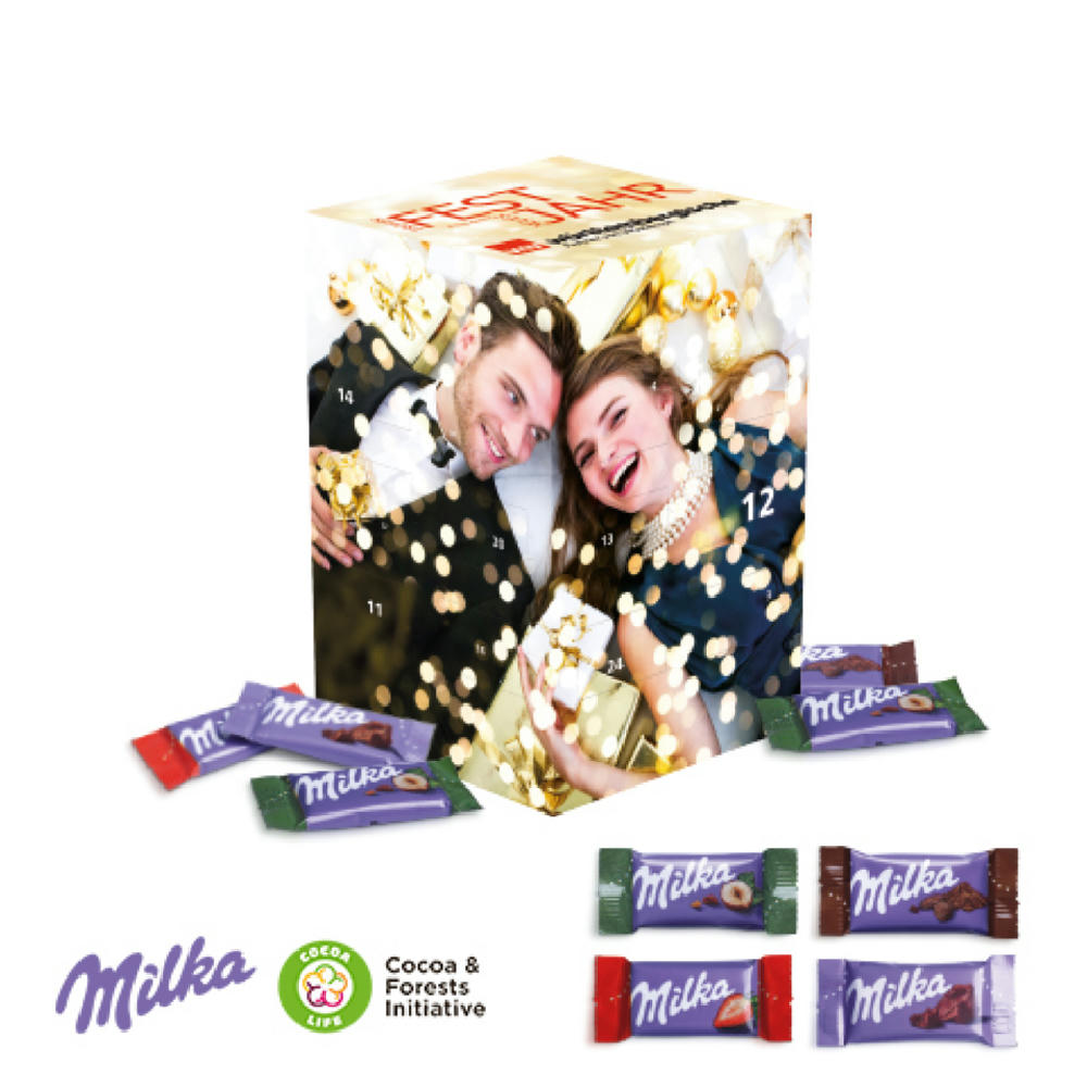 Adventskalender Cube "XL" mit Milka Schokolade Werbeartikel
