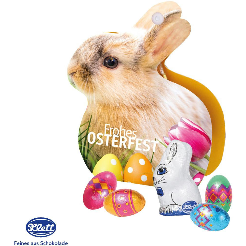 WERBE-HASE MIT SCHOKOLADENMISCHUNG VON KLETT Werbeartikel