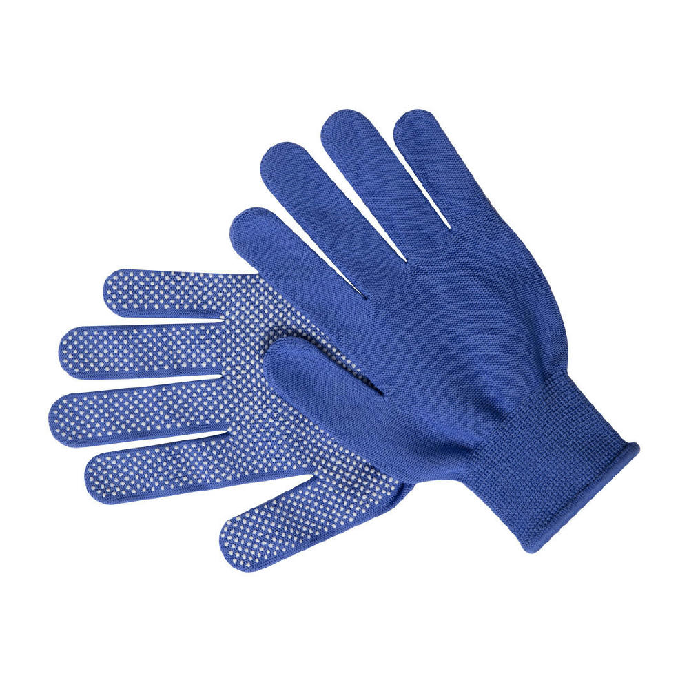 Blaue Nylonhandschuhe Hetson mit weißen Noppen auf der Innenseite – Handschuhe als Werbeartikel