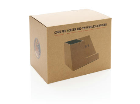 Kork Stiftehalter mit 5W Wireless Charger Werbeartikel