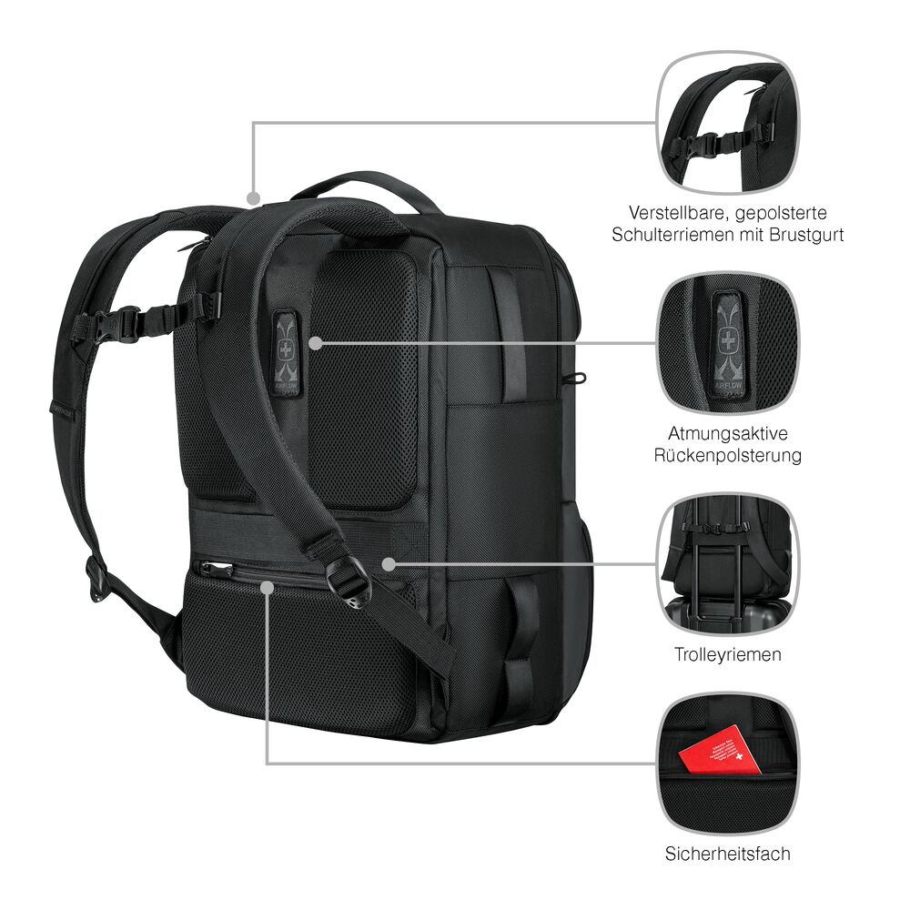 Wenger Urban One Rucksack mit Detailansicht der Rückseite – ergonomischer Werbeartikel für Business und Reisen