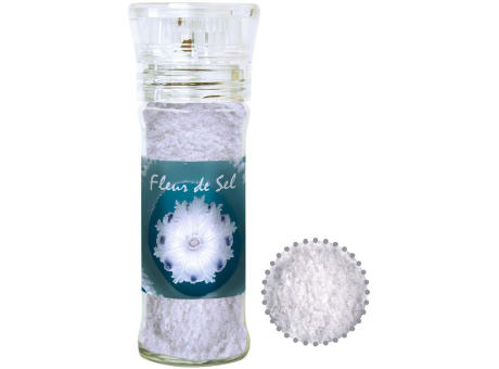 Fleur de Sel, ca. 40g, transparente Gewürzmühle Werbeartikel