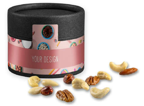 Product image NusskernMix, ca. 40g, Kraftpapierdose Mini schwarz Werbeartikel
