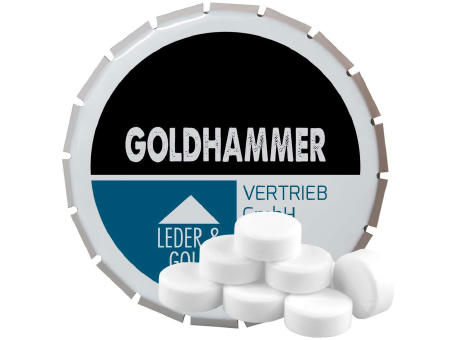 Product image Pfefferminz Drops zuckerfrei, ca. 20g, Klick-Klack Dose weiß Werbeartikel