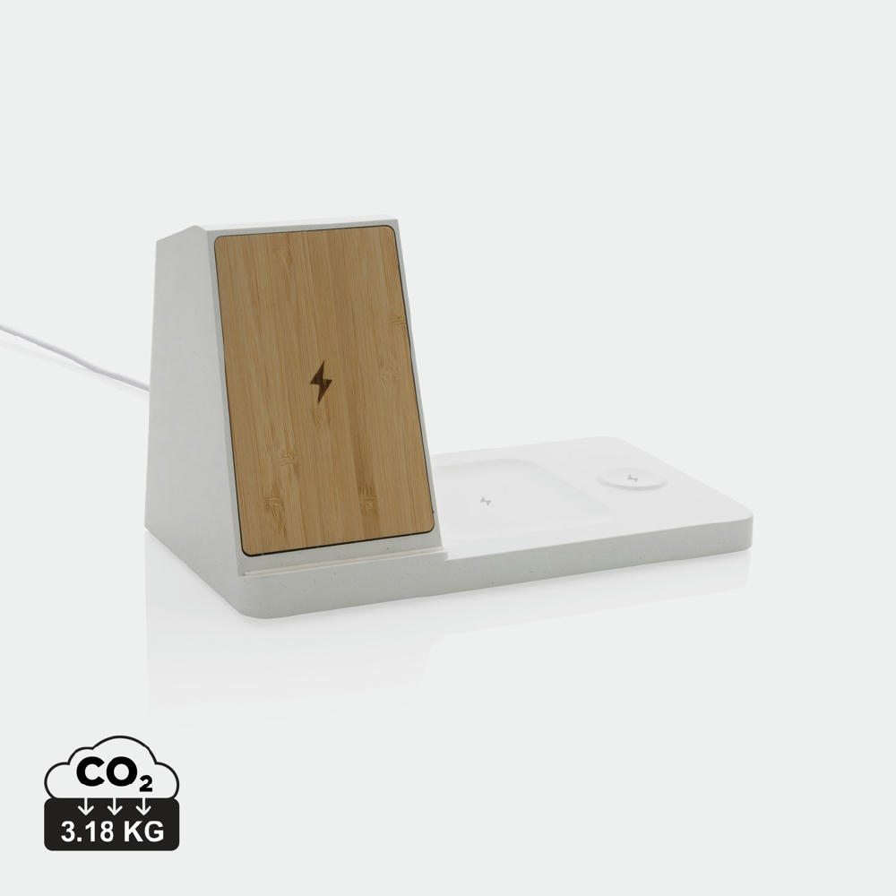 Product image Ontario 15W 3-in-1 Charger aus RCS rec. Kunststoff & Bambus Werbeartikel