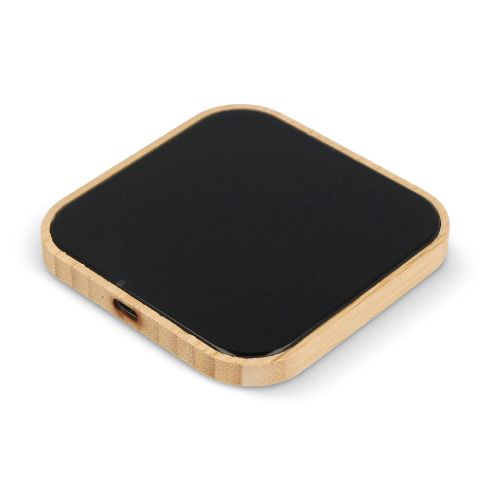 Product image Kabelloses Ladegerät aus Bambus und Glas 10W Werbeartikel