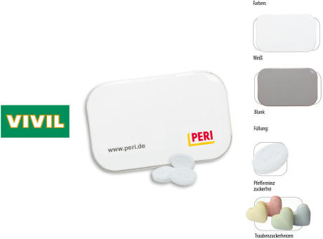 Klapp-Dose-96, blank 60 g, Inhalt: VIVIL Extra Strong, zuckerfrei (Dose) bedrucken