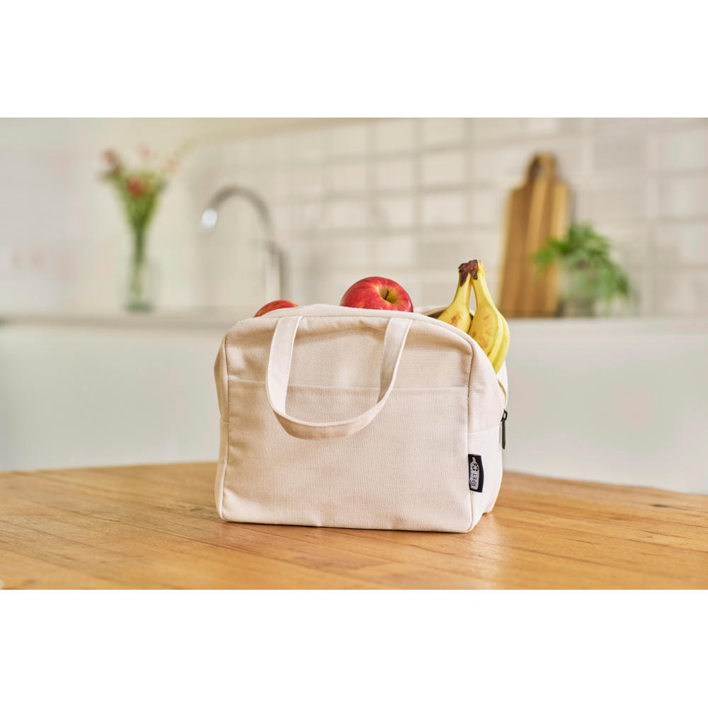 Kühltasche aus recyceltem Poly-Baumwollgewebe (330 g/m2) Elowen Werbeartikel