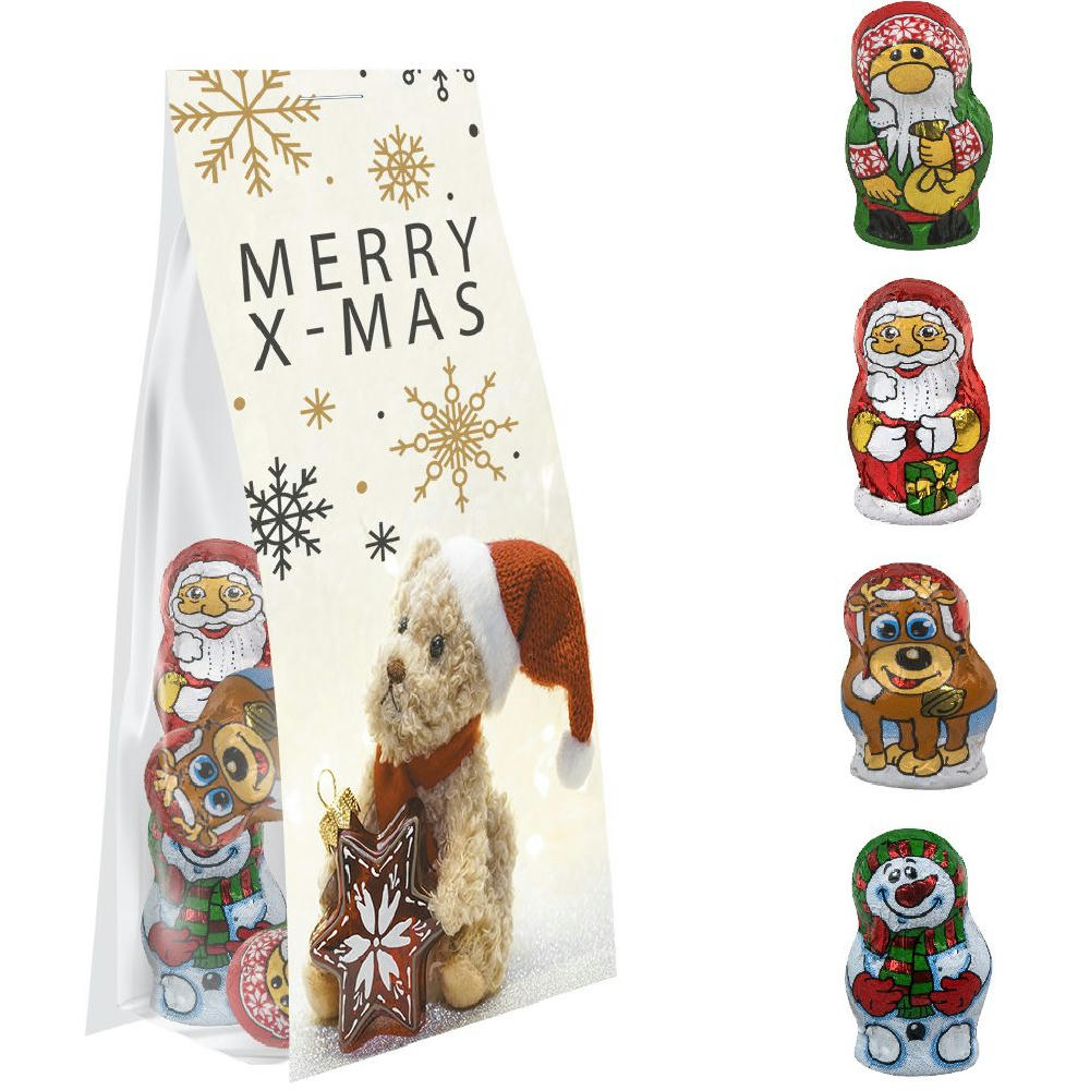 Product image Schoko-Weihnachts Mix, ca. 40g, Express Blockbodenbeutel mit Werbereiter Werbeartikel