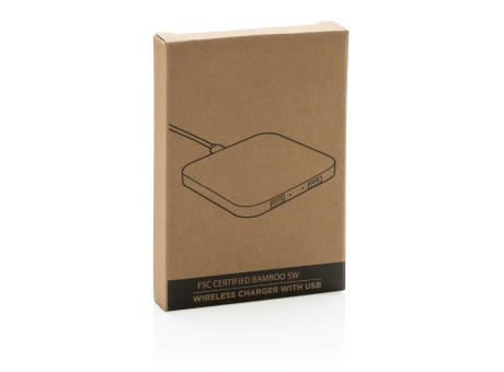 5W-Wireless-Charger aus Bambus mit USB Werbeartikel