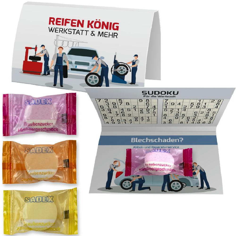 Product image Traubenzucker mit Vitamin C, ca. 2,6g, Werbekarte A6 gefaltet Werbeartikel