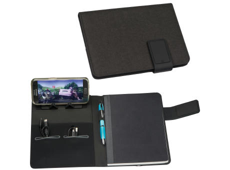 A5 Schreibmappe mit integrierter Powerbank (4.000 mAh) und LED bedrucken