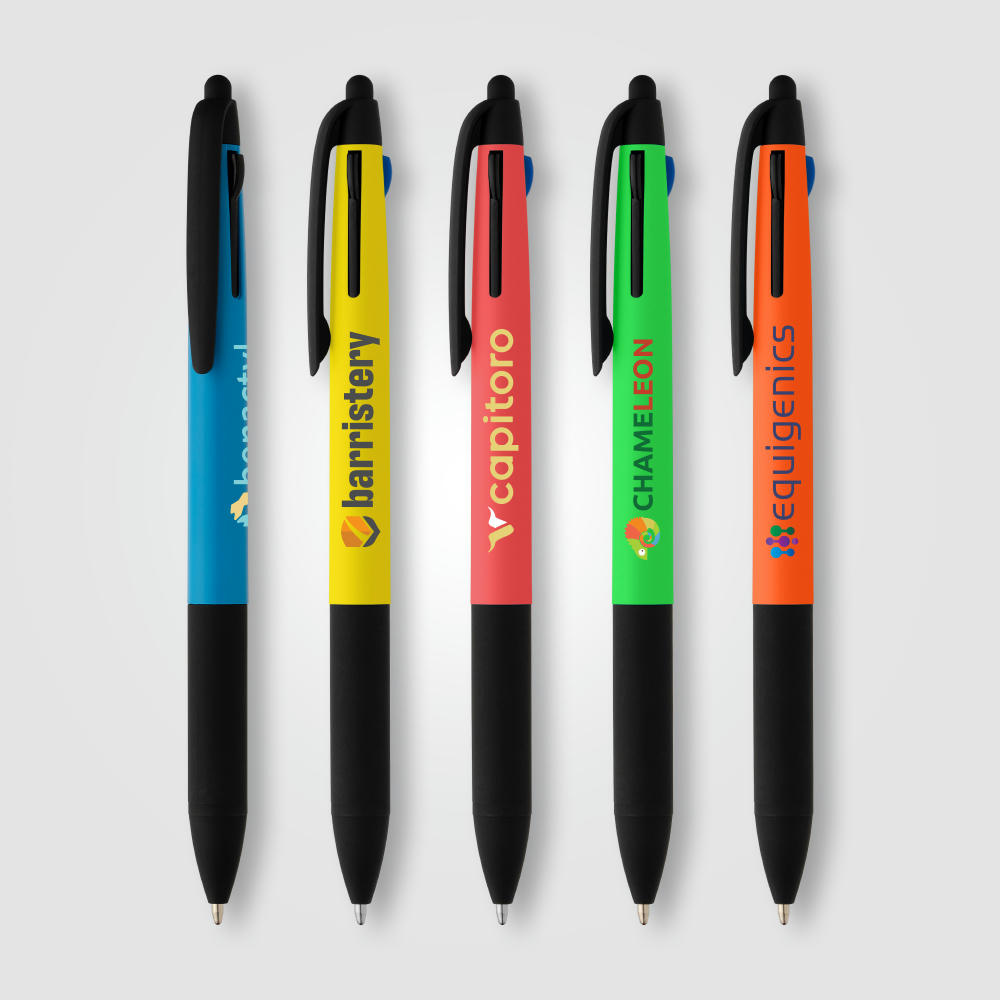 Malta 3-in-1-Kugelschreiber mit Stylus und Neon-Griff aus recyceltem Kunststoff  Werbeartikel