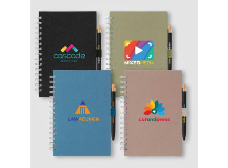 Terra Notizbuch mit Spiral aus recyceltem Milchkarton - A5 und Reborn Kugelschreiber Set bedrucken