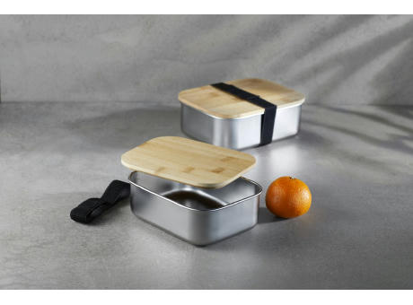 Lunchbox 1350 ml aus Edelstahl mit Bambus-Deckel Werbeartikel