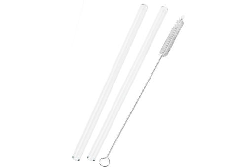 Strohhalm-Set aus 2 Glas-Trinkhalmen mit Reinigungsbürste Werbeartikel