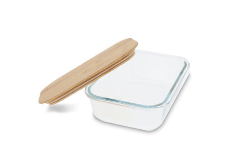 Lunchbox aus Glas mit Bambusdeckel Werbeartikel