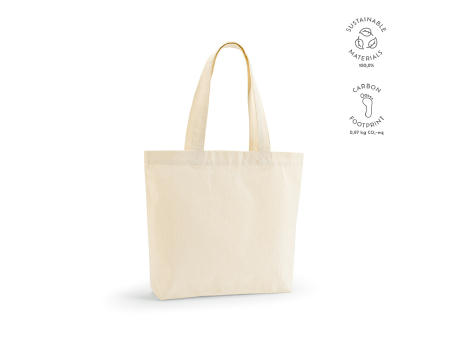 Blanc Einkaufstasche recy.Baumwolle (220 g/m²). Mit Henkeln und Bodenfalte bedrucken