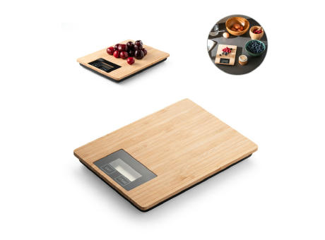 HEISENBERG. Digitale Küchenwaage aus Bambus Werbeartikel