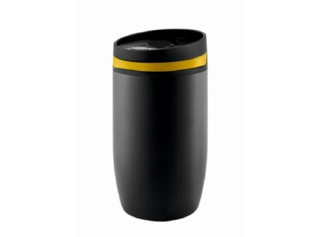 Product image Metmaxx® Thermobecher "CremaOfficinaNero" schwarz/Ring gelb bedrucken